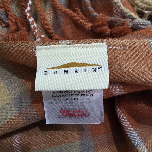 Domain Orange & Tan Plaid Fringe Scarf/Wrap - Picture 3 of 10